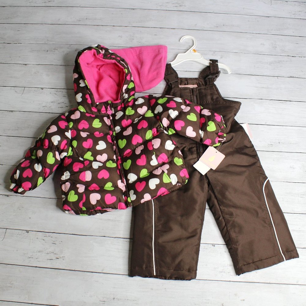 London Fog Baby Girl's Winter Puffer Coat Bib Snow Pants Size 12 Months